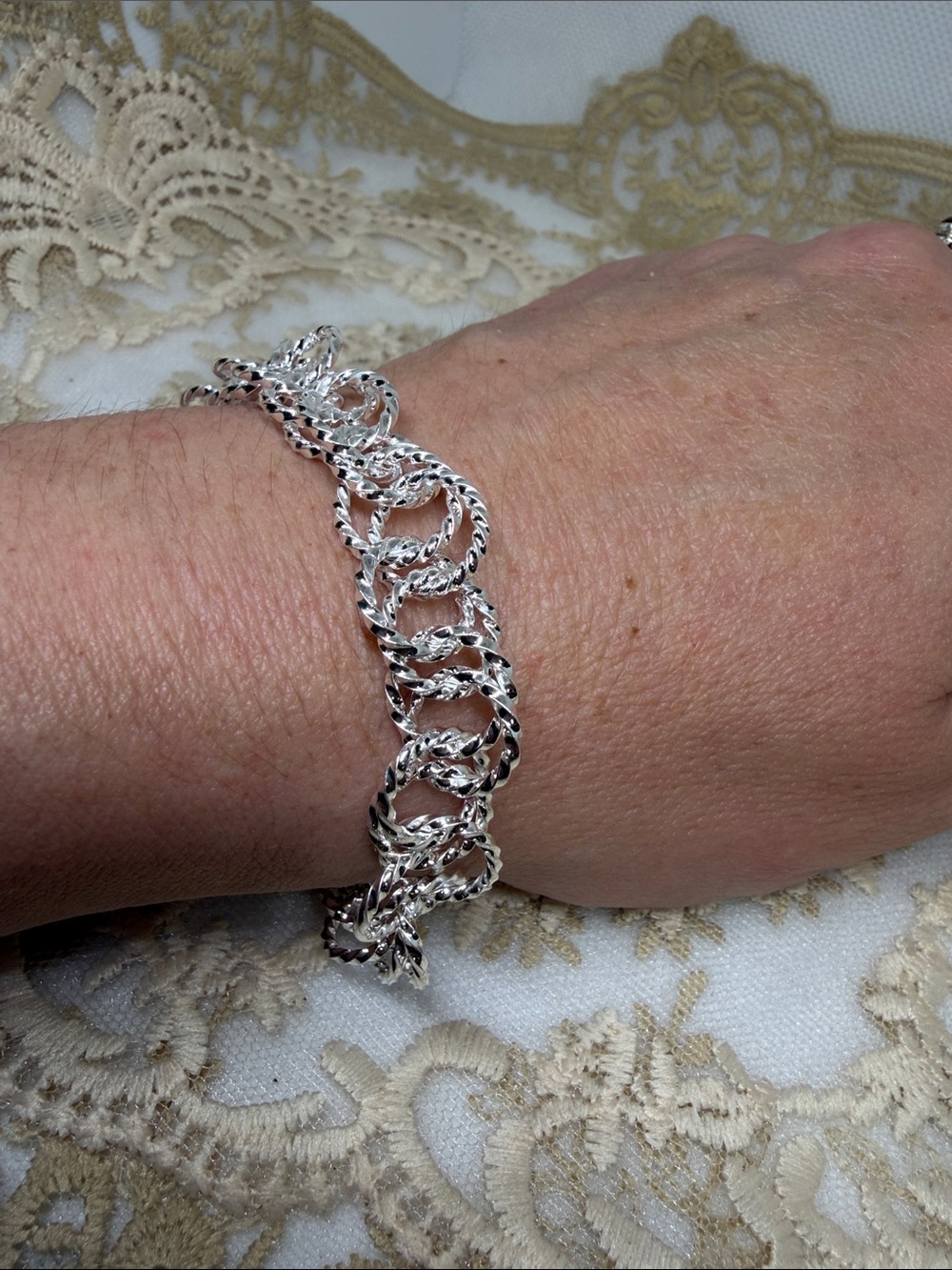 925 Sterling Silver Textured Links Chunky Industrial Toggle Bracelet Maximalist